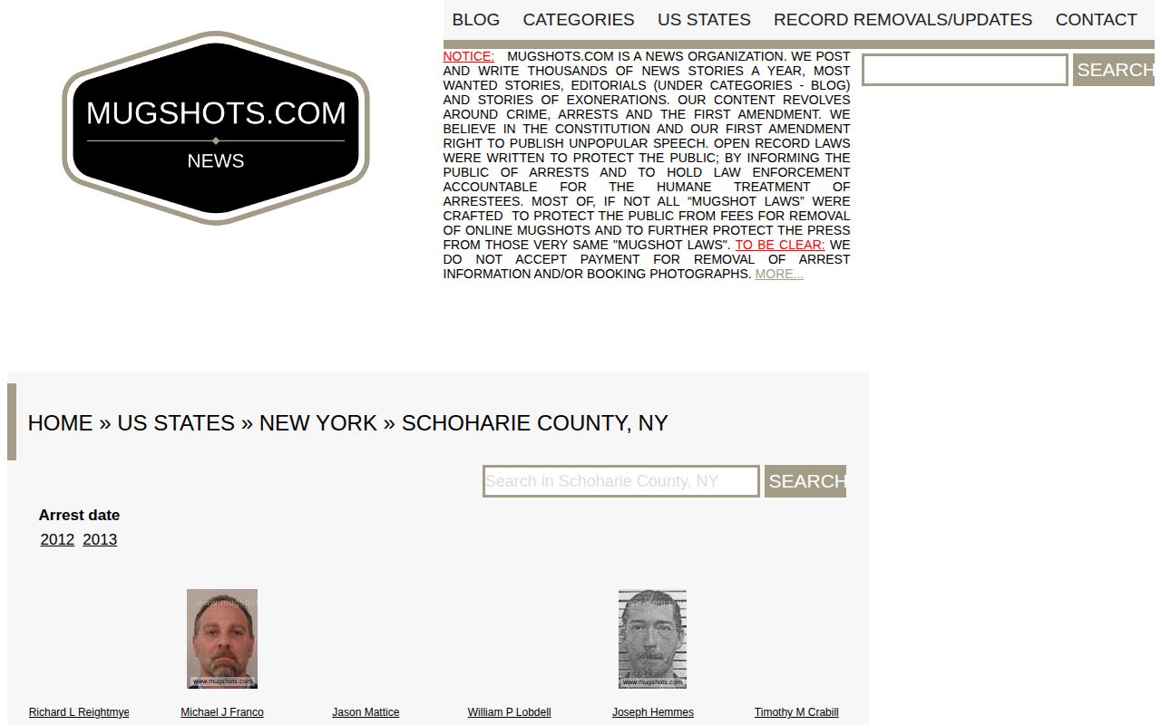 Schoharie County historical mugshot directory as an unofficial news source