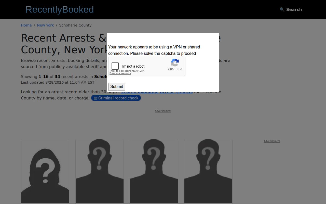 Schoharie County unofficial recent booking directory and record source